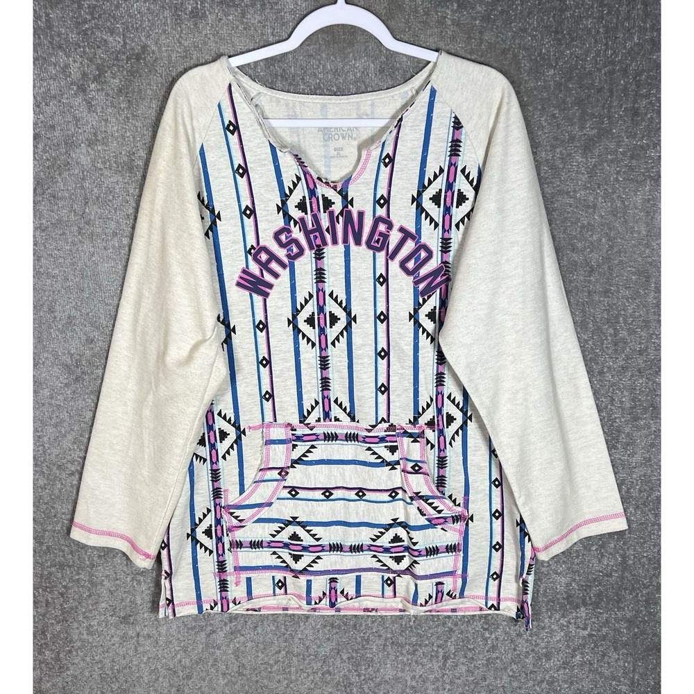 American Crown Tunic Top Womens‎ XL WASHINGTON Puff Letter Southwest Raw Edges